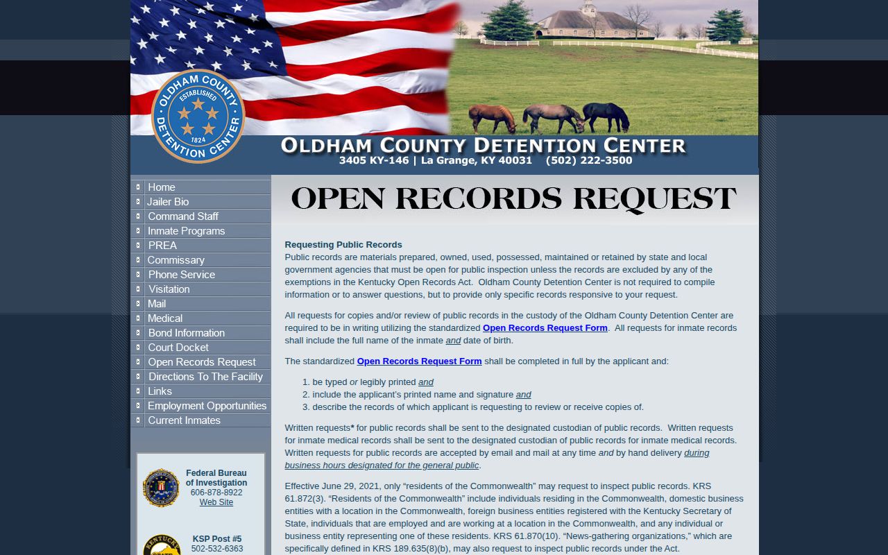 Oldham request page for Trimble County booking records and mugshot photos